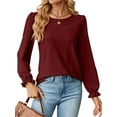 thumbnail image 3 of Hibeli Womens Casual Crewneck Puff Long Sleeve Loose Fit Solid Color Top, 3 of 7
