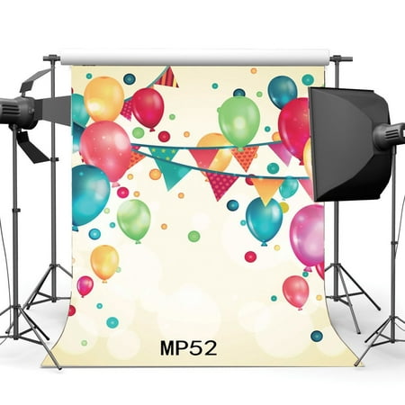 Greendecor Polyster 5x7ft Happy Birthday Backdrop Balloons