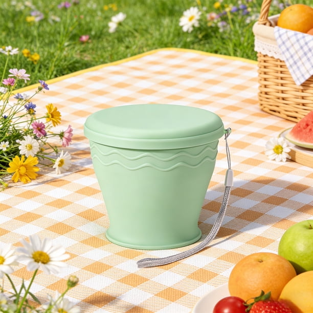 Vaso de agua plegable de silicona de 200 ml con tapa y cuerda colgante, vaso portátil para viajes y campamentos para bebidas calientes y frías, verde, azul, rosa, morado