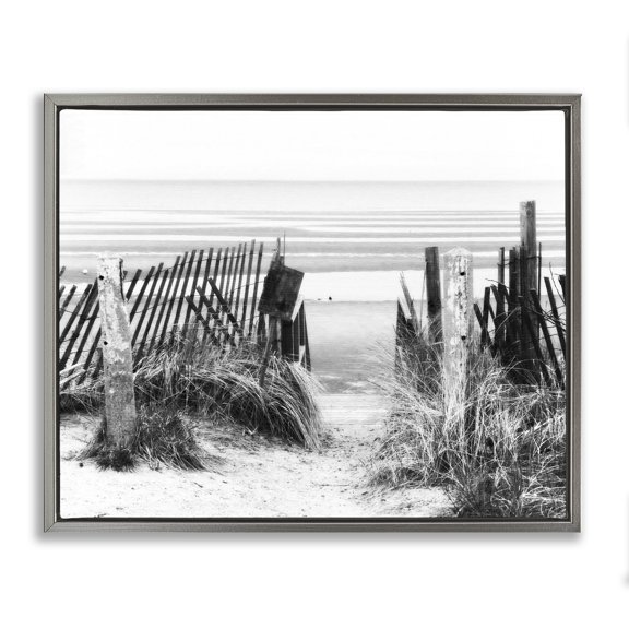Stupell Industries Coastal Fenced Beach Path Gray Floating Frame Canvas Art, 21 x 17, by Graffitee Studios