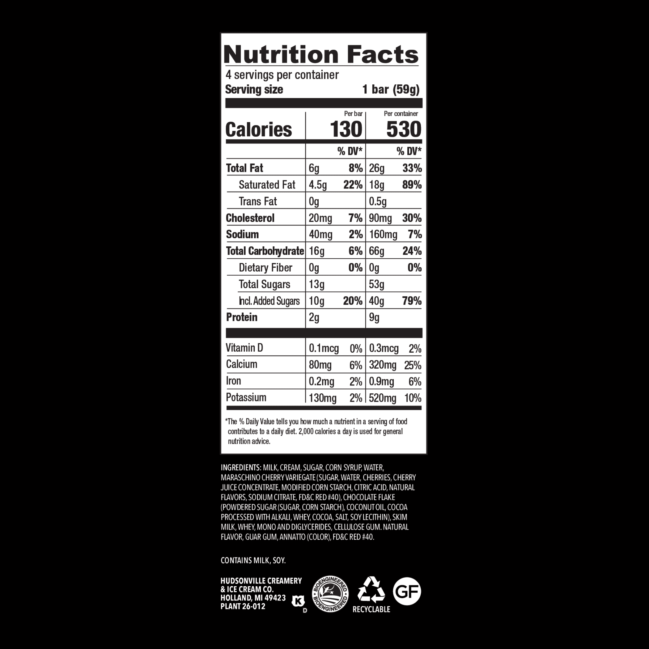 Hudsonville Traverse City Cherry Fudge Ice Cream Bars, 3 fl oz, 4 Count