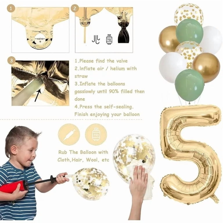 Gold 75th Birthday Balloon Decorations Kit - Includes Number 75, Crown & 8 Latex Balloons