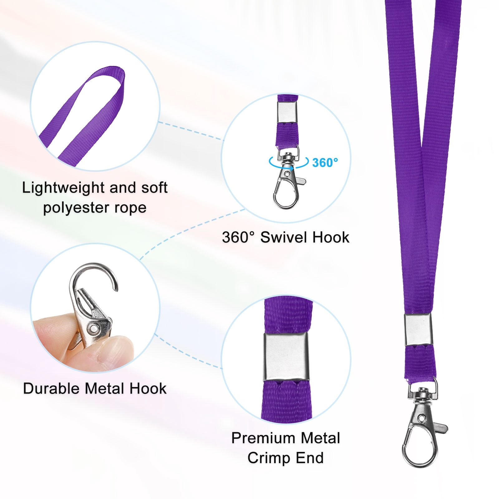 Uxcell 100-Pack Lanyards for ID Badges, Purple 0.4 in Wide Keychain Flat Neck Lanyard Strap with Swivel Hook Clip ID Holder Folder