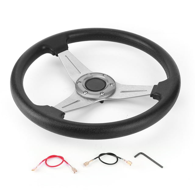 Drifting Steering Wheel, 14in Steering Wheel Aluminum Alloy PU Stylish Ergonomic Round Comfortable Wear Resistant For Auto Modification Red,Black,Silver