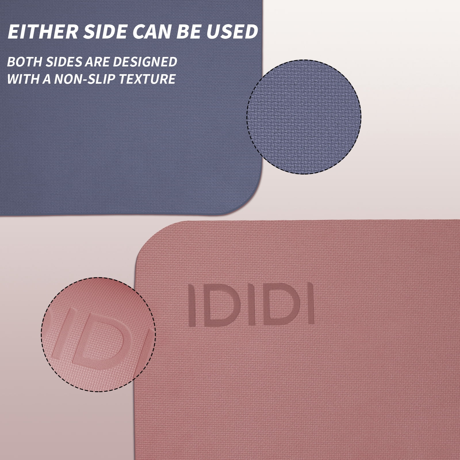 IDIDI Portable Yoga Mat – Travel-Friendly with Strap, 1/3 Inch Thick & Non-Slip – for Home Gym, Workout & Hot Yoga – Exercise Mat for Men, Women & Kids(Deep Pink+Gray)