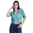 thumbnail image 2 of Moomaya Printed Cotton Top For Womens V-neck Crop Top Elbow Sleeve Summer Blouse T-shirt, 2 of 7