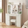 thumbnail image 2 of Kkonetoy Vanity Desk with Mirror and Lights, Makeup Vanity Table with Crystal Knobs, Cute Vanity Set with Comfortable Bench, Big Vanity with Lots of Storage Shelves, White, 2 of 11