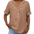thumbnail image 2 of Endives Women's Linen T-Shirt Stand Color Striped Printed Loose Casual Short Sleeve T Shirt Women's Plus S-5XL Coffee, 2 of 7