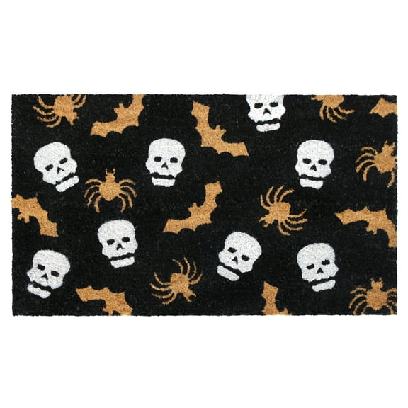 RugSmith White Machine Tufted Spider web & Skeletons Doormat, 18" x 30"