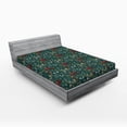 thumbnail image 2 of Ambesonne Woodland Boho Fitted Sheet, Wild Berries Pattern, California King, Dark Coral and Teal, 2 of 5