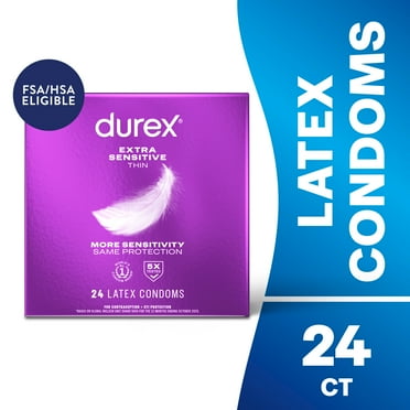 Durex Condoms For Men, Extra Sensitive Thin Condoms, Lubricated Rubber Latex, FSA/HSA, 24 ct