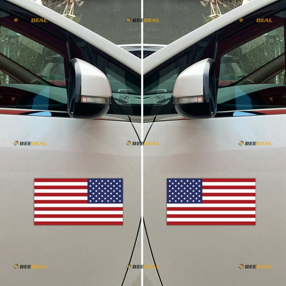 American USA Flag Car Magnet Magnetic Sticker Decal - Pair Mirrored Reversed Reflective 4" - for Truck Door Fridge Reusable Waterproof