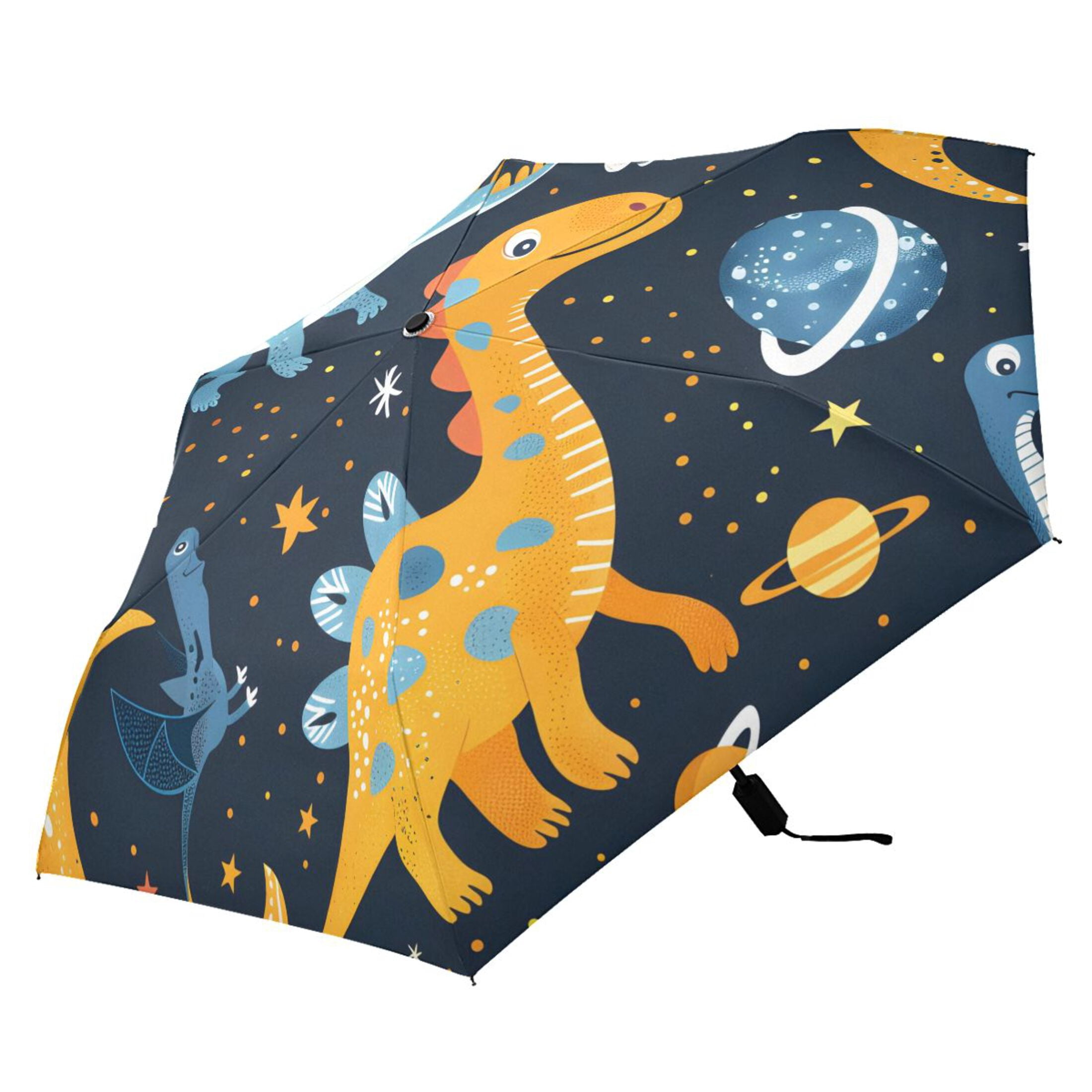 Cute Dinosaurs in Space Compact Sun Umbrella Windproof Travel Umbrellas for Rain Strong Portable UV Protection