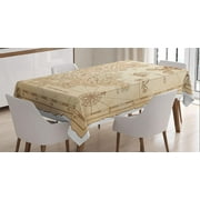 Island Tablecloth, Old Antique Treasure Map with Details Retro Color Adventure Sailing Pirate Print, Dining Room Kitchen Rectangular Table Cover, 60" X 84", Cream