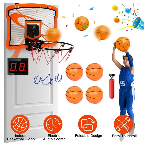Indoor Mini Basketball Hoop Set with 4 Balls for Kids Adults Moclever Door Basketball Hoop with Electric Scorer Christmas Birthday Gifts for Kids Boys Teens