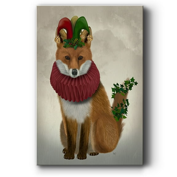 Christmas Holly and Ivy Fox- Gallery Wrapped Canvas