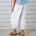 thumbnail image 5 of ABATAB Cotton Linen Pants for Women Button Lounge Harem Trousers Drawstring Elastic Waist Summer Beach Pants Outfits with Pockets, 5 of 7