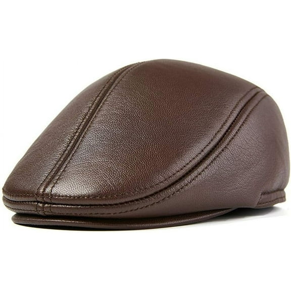 LinYooLi Men Winter PU Leather Newsboy Hat Flat Cap with Ear Flap Unisex Vintage Driving Cap