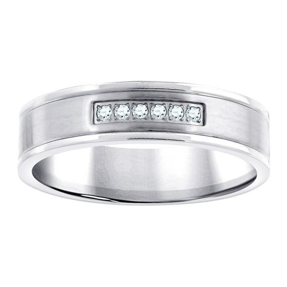 Stainless Steel Mens Cubic Zirconia Brushed Center Step Edges Comfort-fit Fashion Band Ring Size 14 Wedding Band for Men