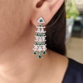thumbnail image 6 of Green Chandelier 925 Sterling Silver Cubic Zirconia Green Embellished Dangler Drop Pattern Earrings Minimalist Handmade Gift, 6 of 7