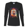 thumbnail image 2 of Tiger Growling Colorful Trippy Tie Dye Animal Lover Womens Graphic Long Sleeve T-Shirt, Black, Small, 2 of 3