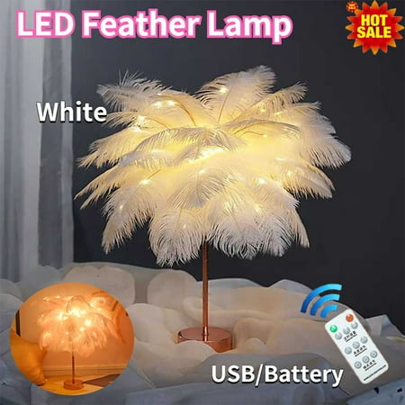 

Creative Feather Table Lamp Feather Lampshade LED Night Lamp Bedside Table Lights USB & Battery Dual Use Feather Desk Lamp for Bedroom Wedding Decorative Birthday Gift Warm White