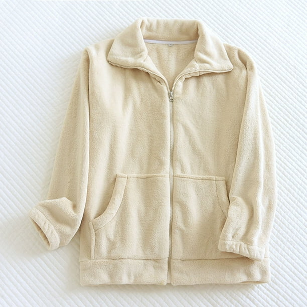 Pijama de manga larga para mujer, de invierno, de color liso, de franela gruesa con forro polar añadido, de manga larga, cálido, para el hogar, de poliéster.