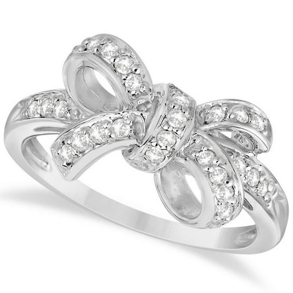 Pave Set Diamond Bow Tie Fashion Ring in 14k White Gold (0.26 ct)