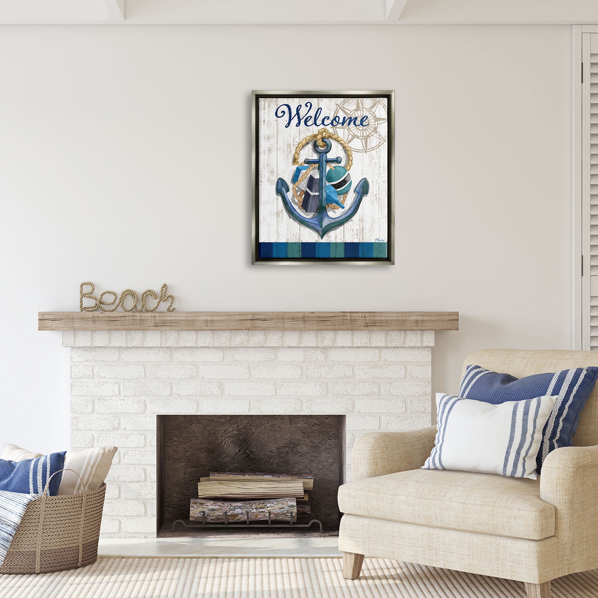 Stupell Industries Welcome Nautical Buoys Nature Painting Gray Floater Framed Art Print Wall Art, 25 x 31