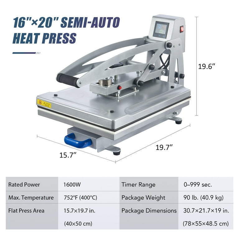 Semi-Automatic 16x20 T-Shirt Heat Press