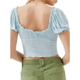 thumbnail image 2 of Kmbangi Women Summer Short Sleeve Crop Tops, Solid Color/ Floral Print Ruched Basic T-shirts for Causal Party Streetwear, 2 of 7