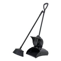 Indoor/Outdoor Heavy Duty Broom and Dustpan Set,Upright Plastic Commercial Dust Pan with Broom Perfect for Sweeping Courtyard Garage Lobby Kitchen Office Mall Market Shop Floor (Black)