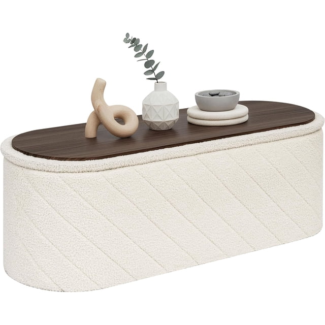 Storage Sherpa Folding Storage Oval Bench Foot Rest Grey