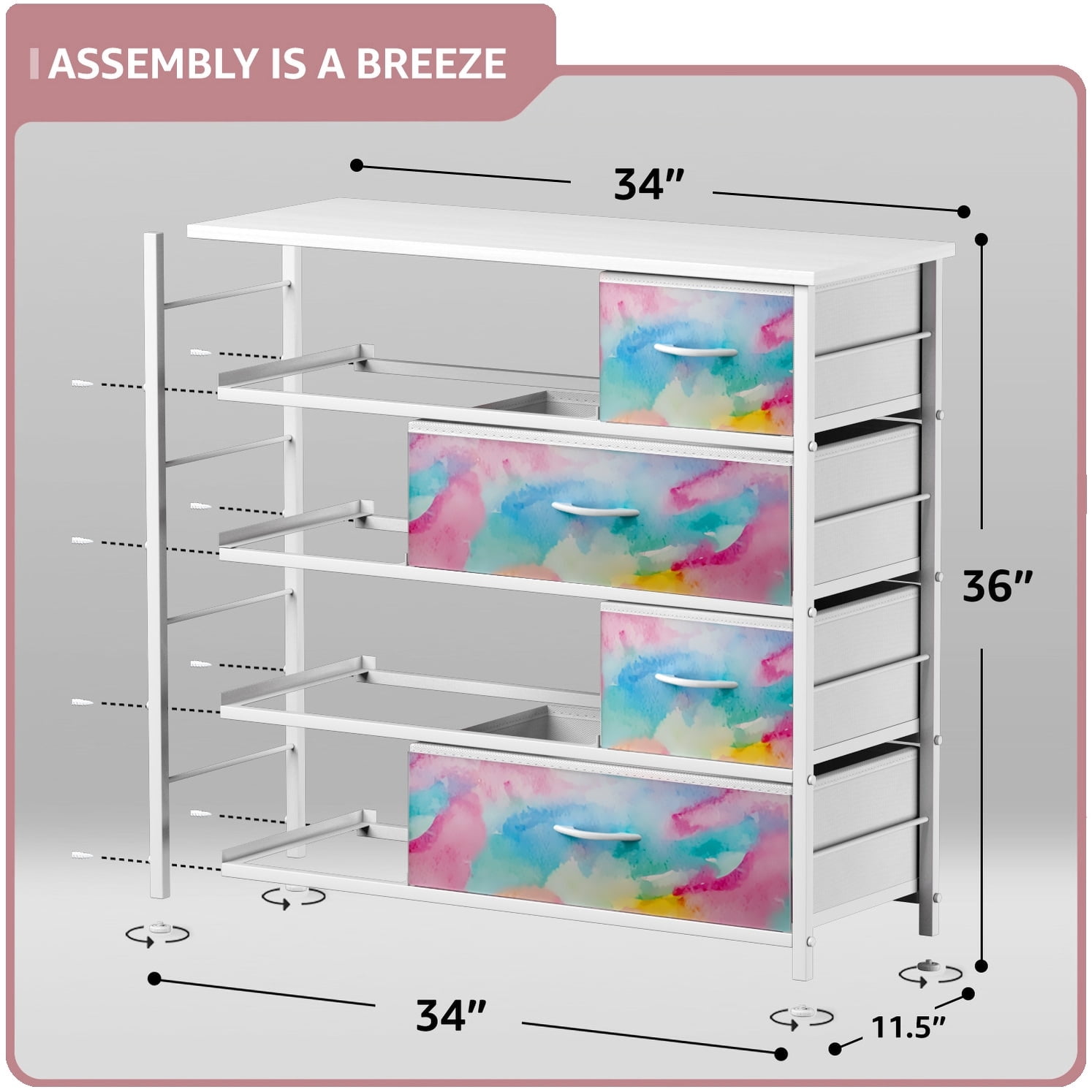 Sorbus Dresser w/ 8 Drawers Furniture Storage & Night Stand Table for Bedroom Tie-Dye Turquoise