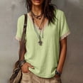 thumbnail image 6 of Axiiglly Boho Tops for Women Cotton Linen V Neck Lace Trim Summer Short Sleeve Casual Loose Beach Blouses, S-2XL, 6 of 6