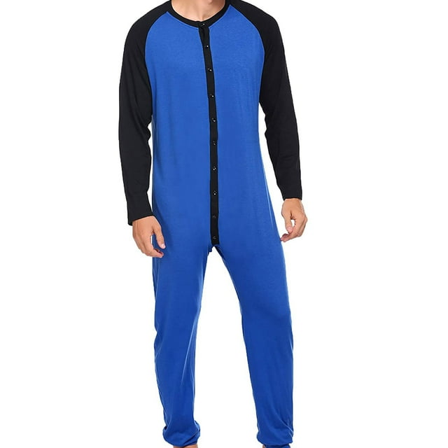 Nituyy Pyjama une-Pièce pour Hommes de Couleurs Assorties, Manches Longues Col Rond