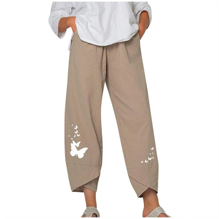 Brnmxoke Lightning Deals 2023,Womens Linen Pants Summer Casual Capri Pants  Wide Leg Tulip Hem Cropped Pants,Women's Floral Linen Capris and Cropped  Pants 2023 