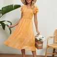 thumbnail image 4 of Wycnly Maxi Dresses for Women Short Sleeve V-Neck Floral Print Summer Long Dress Beach Boho Ruffle Sleeve Flowy Swing A Line Dresses Yellow XXL, 4 of 7