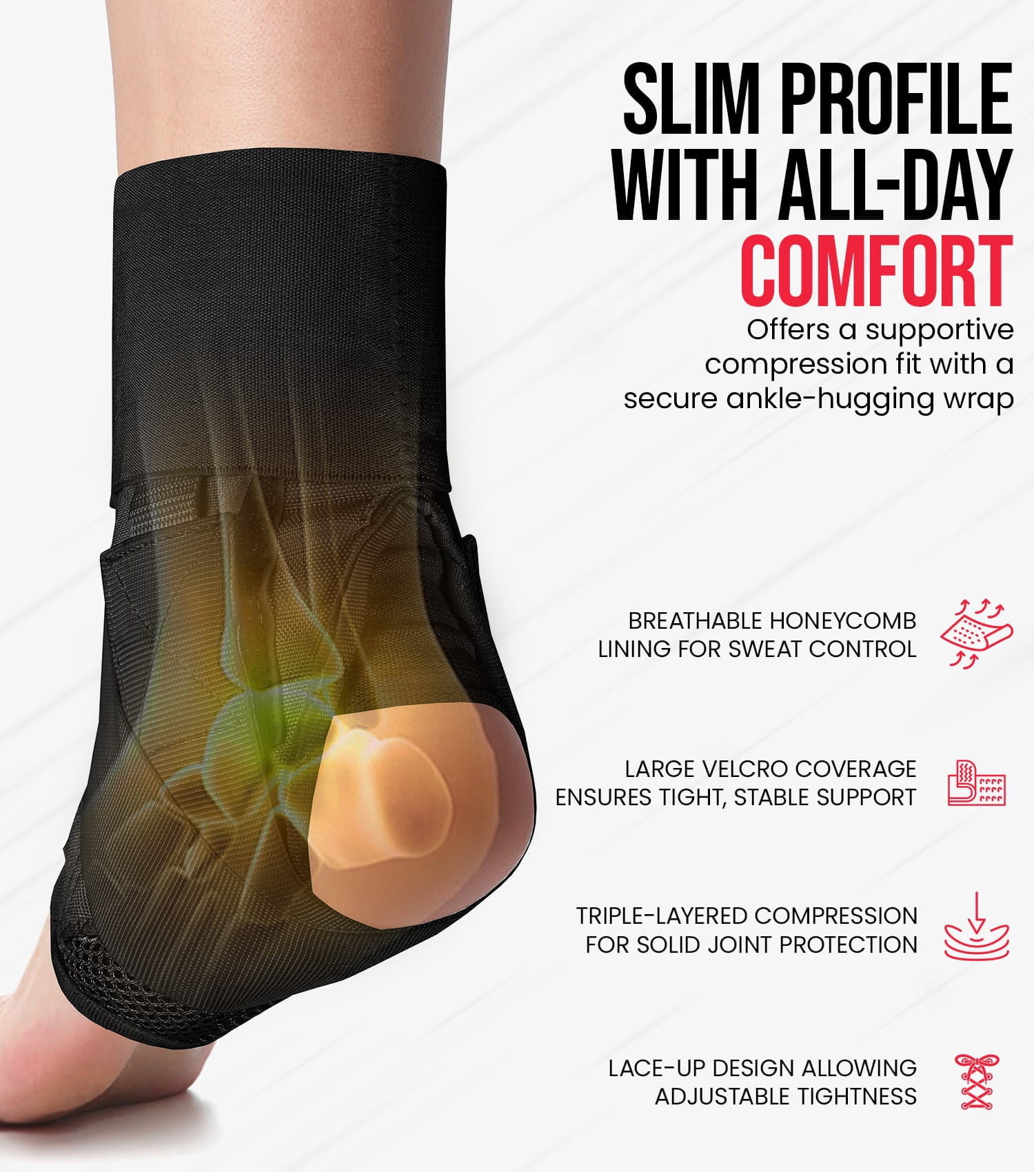 Exxact Sports Ankle Brace Adjustable Lace Up Ankle Brace for Running, Sprain,Basketball, Injury Recovery, Ankle Support Brace and Stabilizer for Men, Women, and Children (Black, Large)