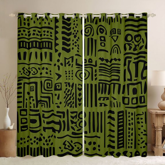 Castle Fairy Teens Adults Hippie Tribal Geometric Black Out Curtains,Bohemian Abstract Geometric Curtains Pack of 2 (42x63 Each),Boho Theme Bedroom Curtains,Luxury Bedroom Decor