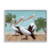 Stupell Industries Tropical Pelicans Beach Boardwalk Painting Gray Framed Art Print Wall Art, Design by Ziwei Li
