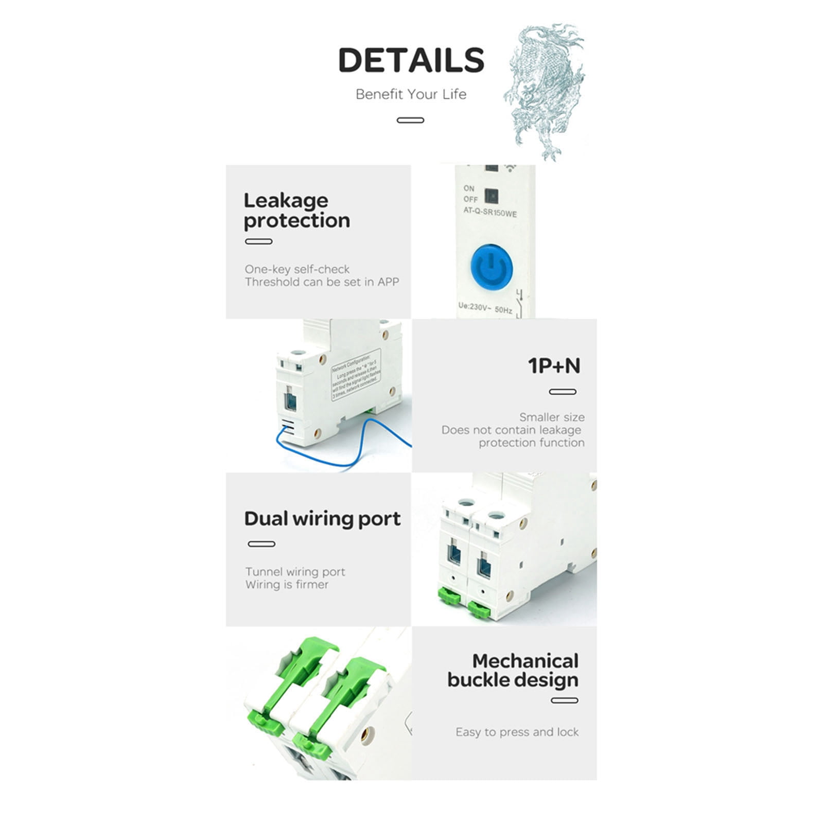 Breaker WIFI Intelligent Circuit Breaker 1P DIN ​Rail Switch Ewelink APP Control Compatible With  And  Assitant Voice Control For Home Automation
