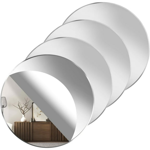 4 Pcs Mirror Sticker, 6 inch Round Adhesive Mirrors, Acrylic Mirror Wall Stickers Self Adhesive for Bathroom, Home, Living Room, Bedroom Decor