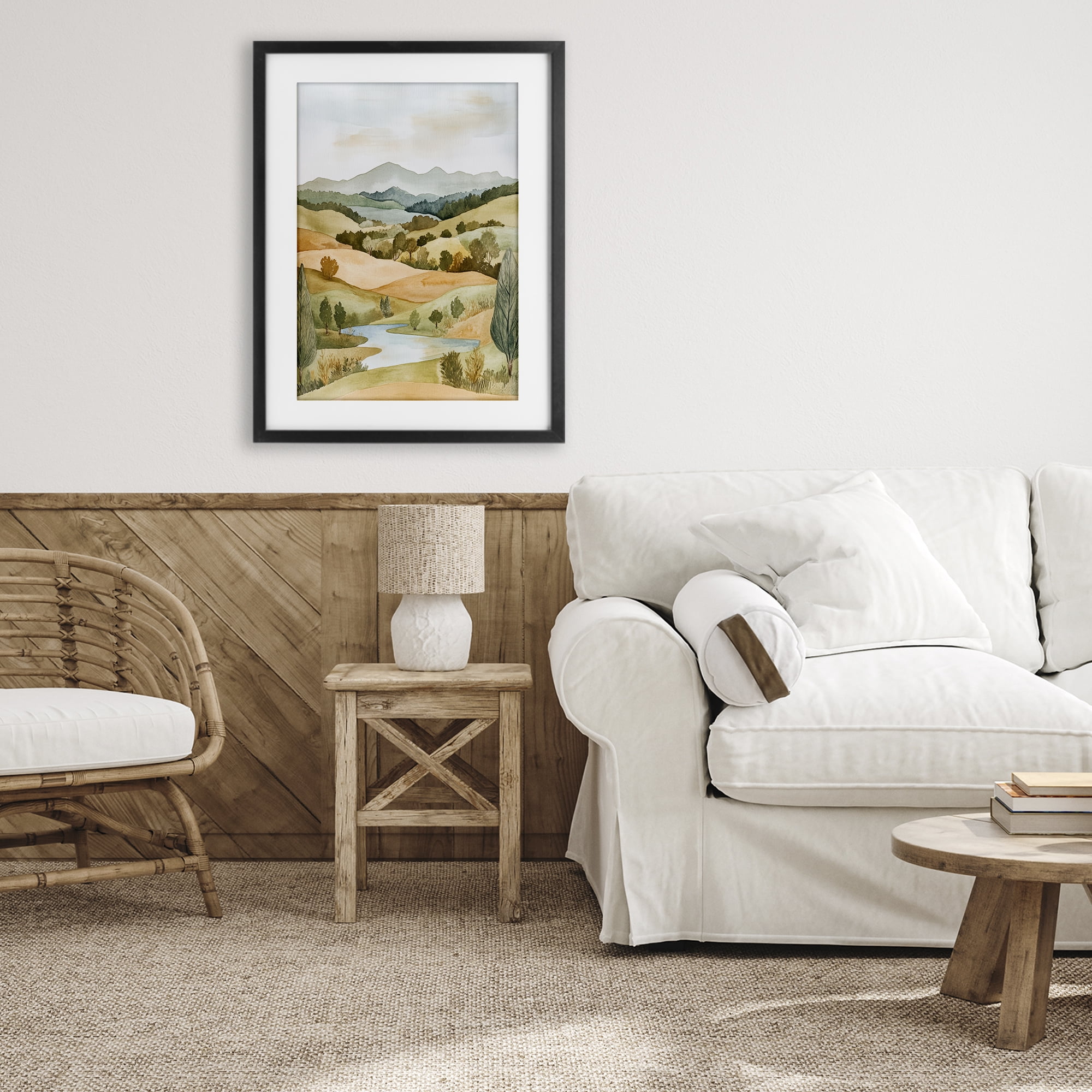 Stupell Industries Watercolor Hills & Tranquil Valley Black Framed Print Under Glass, design by Petal Prints Design