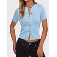 thumbnail image 5 of PRETTYGARDEN Womens Casual Summer Short Sleeve Cardigans Button Down Knitted Sweater Basic Crew Neck Crop Tops, 5 of 10