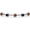 thumbnail image 3 of Gem Stone King 925 Sterling Silver Red Garnet and Black Sapphire and Lab Grown Diamond Bracelet for Women | 5.60 Cttw | Gemstone January Birthstone | Oval Checkerboard 7X5MM | Fully Adjustable 9 inch, 3 of 6