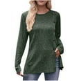 thumbnail image 1 of Pisexur Womens Casual Asymmetrical Sweater Solid Color Long Sleeve Ribbed Knit Sweater Crew Neck Button Front Pullover, 1 of 3