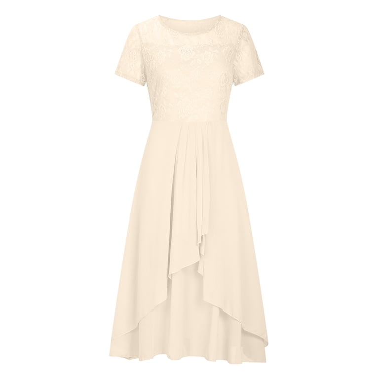 Graduation Dresses For Women 2023 Wedding Guest, Women Sexy Solid Short  Sleeve Round Neck Lace Chiffon Mesh Waist Party Dresses Gold XL -  Walmart.com