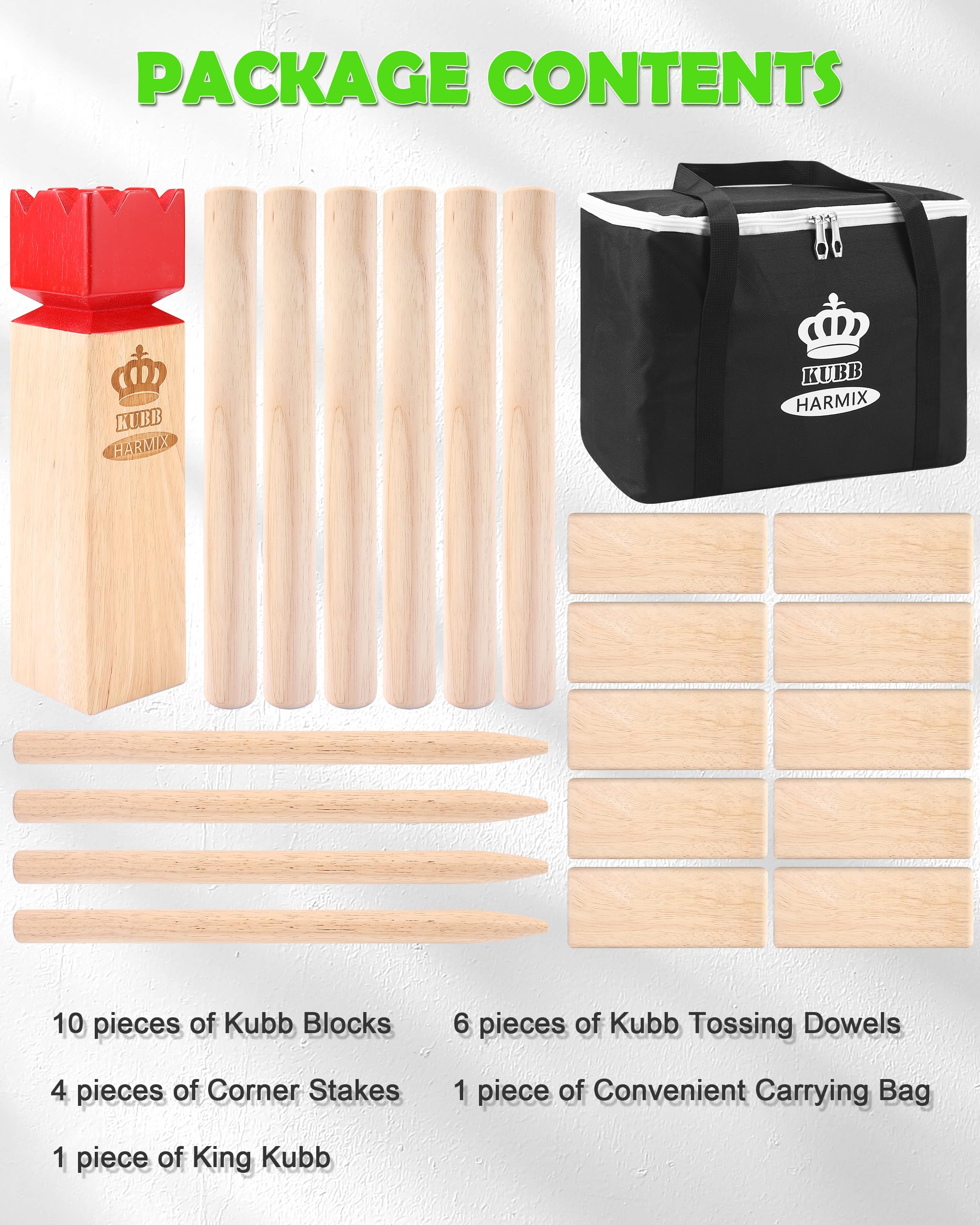 HARMIX Kubb Yard Game Kit | Viking Chess Outdoor Throw Clash Game with Carry Bag– Rubber Wooden Backyard Lawn Play for Teens, Adults & Family