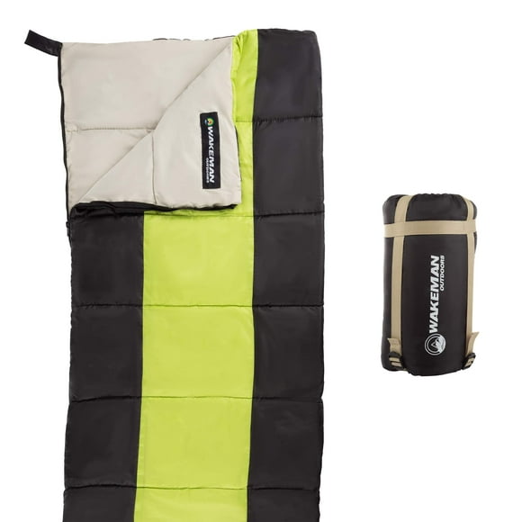 Sac de Couchage pour Enfants - Sac de Transport Léger avec Sangles de Compression pour le Camping, la Randonnée et les Soirées Pyjama par Wakeman Outdoors (Vert Néon/noir)